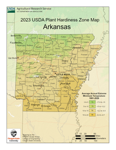 2023 USDA Plant Hardiness Zone Map for Arkansas