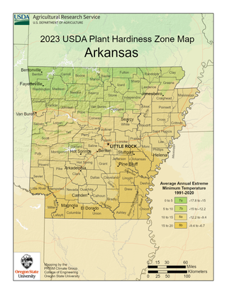 2023 USDA Plant Hardiness Zone Map for Arkansas