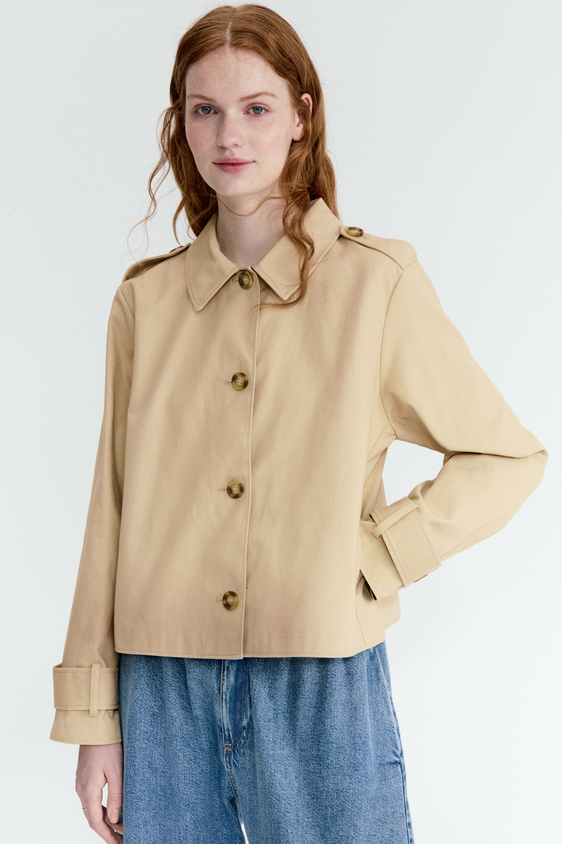 Trench-Look Cotton Jacket - Dark Beige