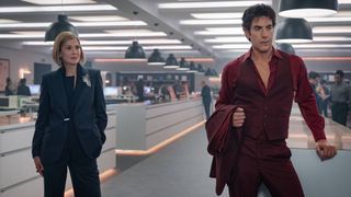 (L-R) Rosamund Pike as Alex Fox and Sacha Baron Cohen as Damien Sachs in "Ladies First"