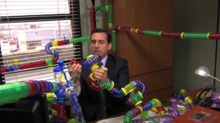 Michael sets up hamster tubes in his office