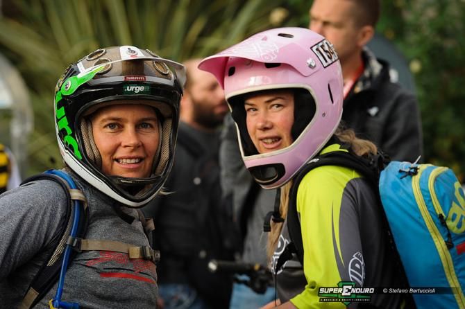 Two women await the start
