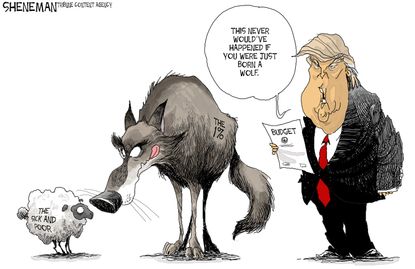 Political cartoon U.S. Trump budget health care tax cuts