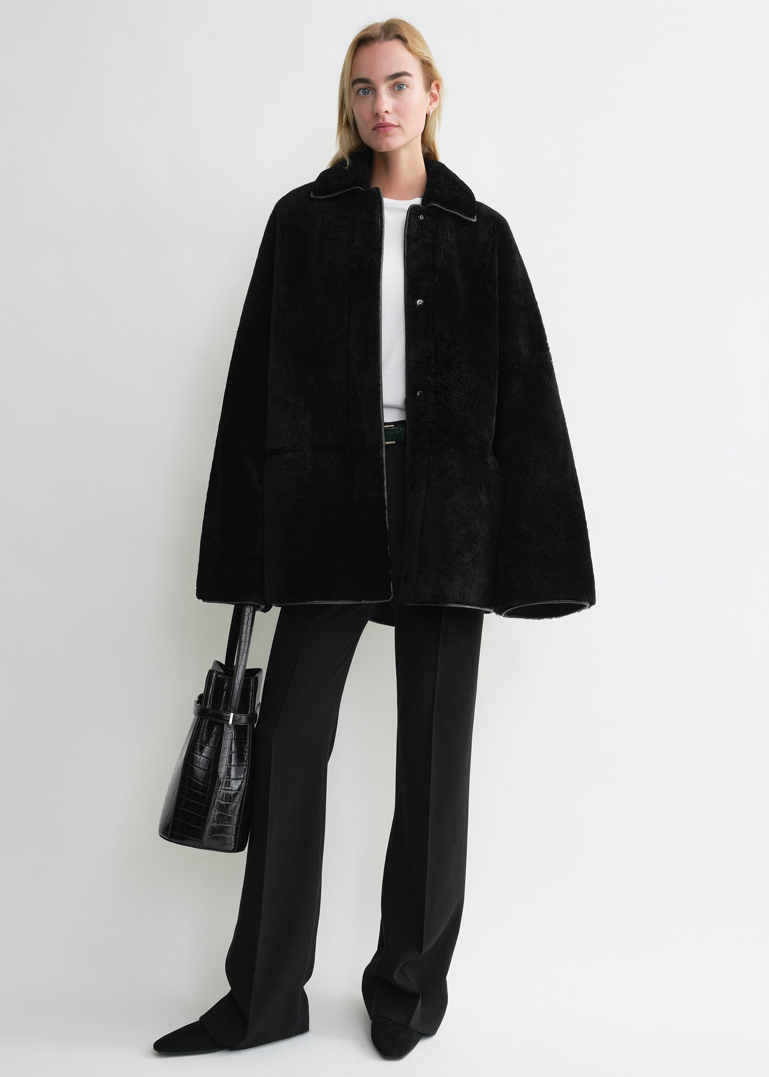 Teddy Shearling Overshirt Jacket Black