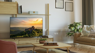 The LG OLED55A2 pictured in a light-coloured living room.