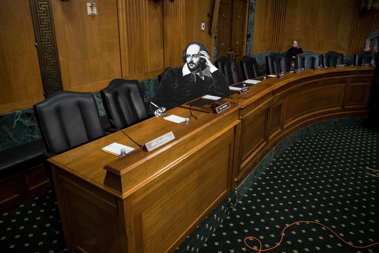 William Shakespeare takes his seat in the Senate.