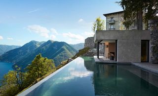 Villa Peduzzi Hotel, Lake Como, Italy - View of the mountains from the pool