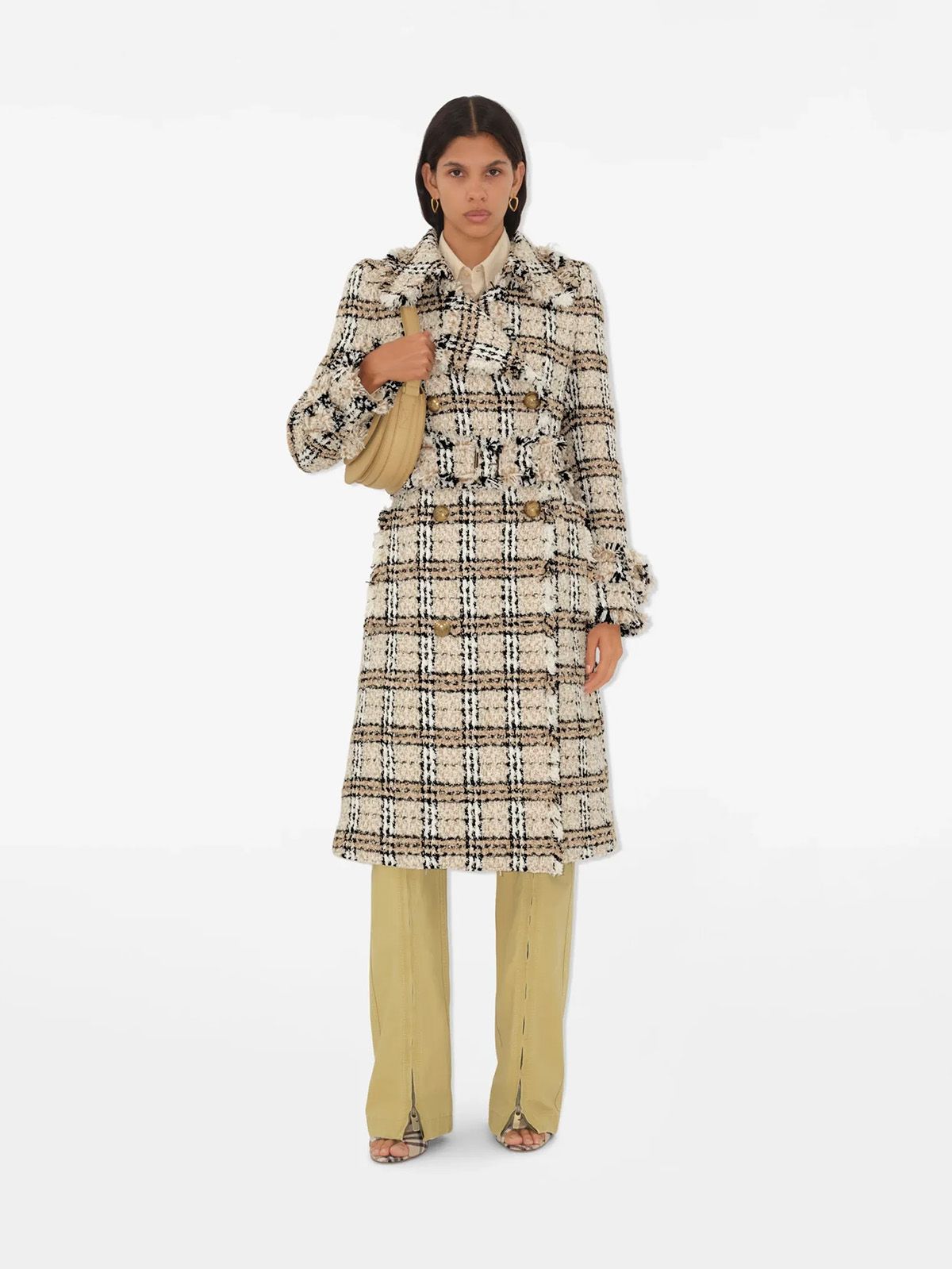 Check Bouclé Coat in String/fossil - Women, Cotton, Nylon, Technical, Wool | Burberry® Official