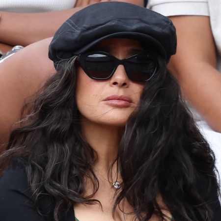 Salma Hayek attended the 2026 French Open in a leather take on the Bermuda shorts trend