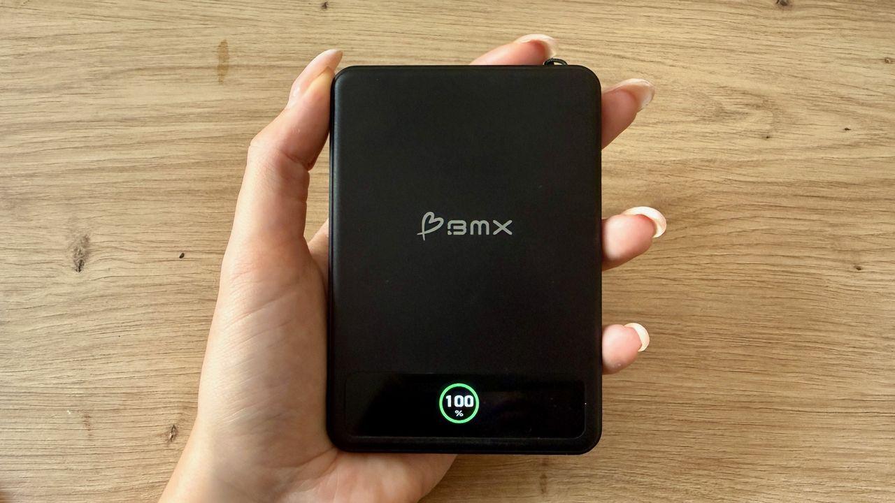 BMX SolidSafe 5K Magnetic Power Bank on a table