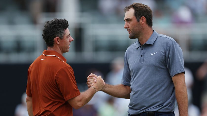 PGA Tour rivals Rory McIlroy and Scottie Scheffler shaking hands