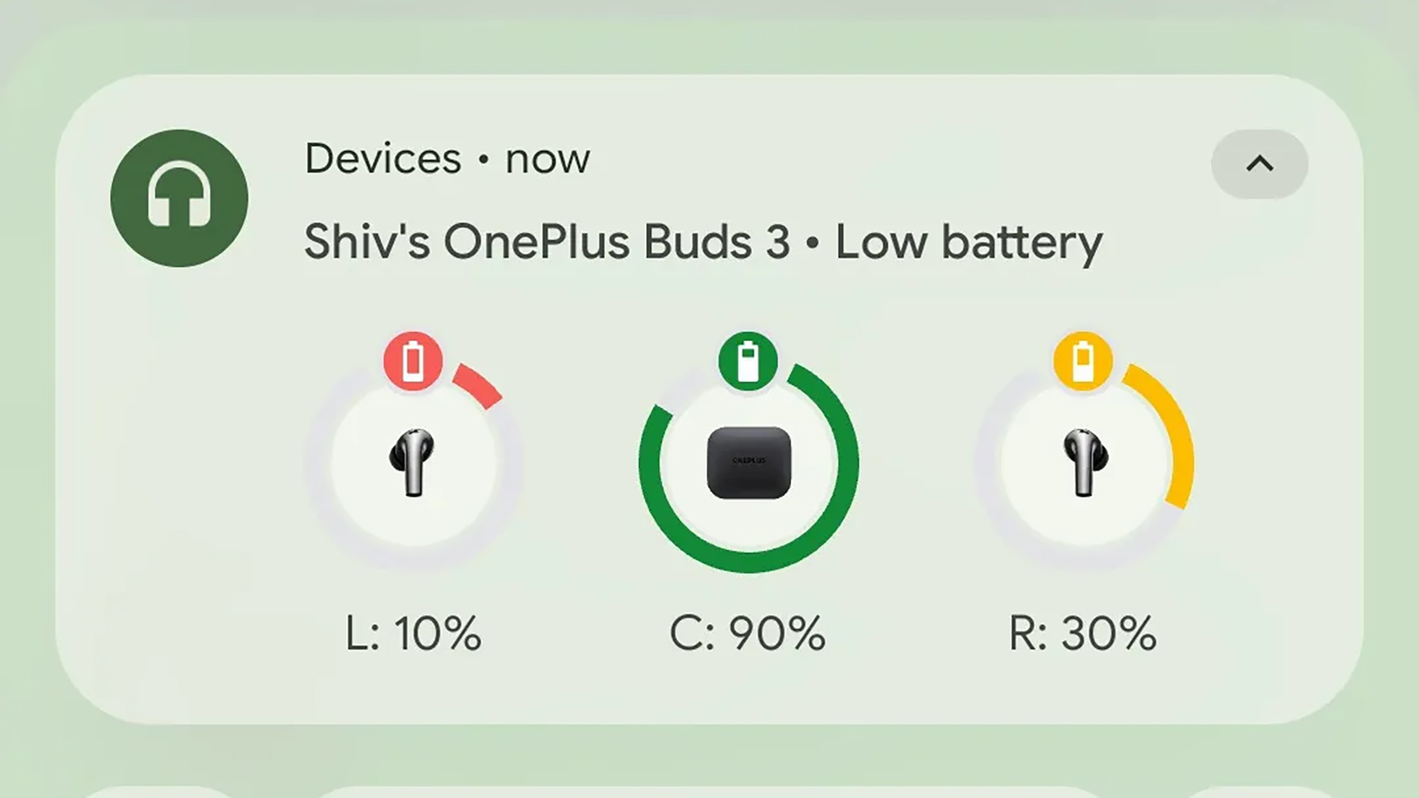 Android earbuds battery indicator