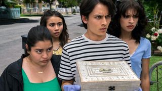 (L to R) Keyla Monterroso Mejia as Gloria, Ciara Riley Wilson as Demi, Tenzing Trainor as Cameron, Bryana Salaz as Ines in episode 101 of Freeridge