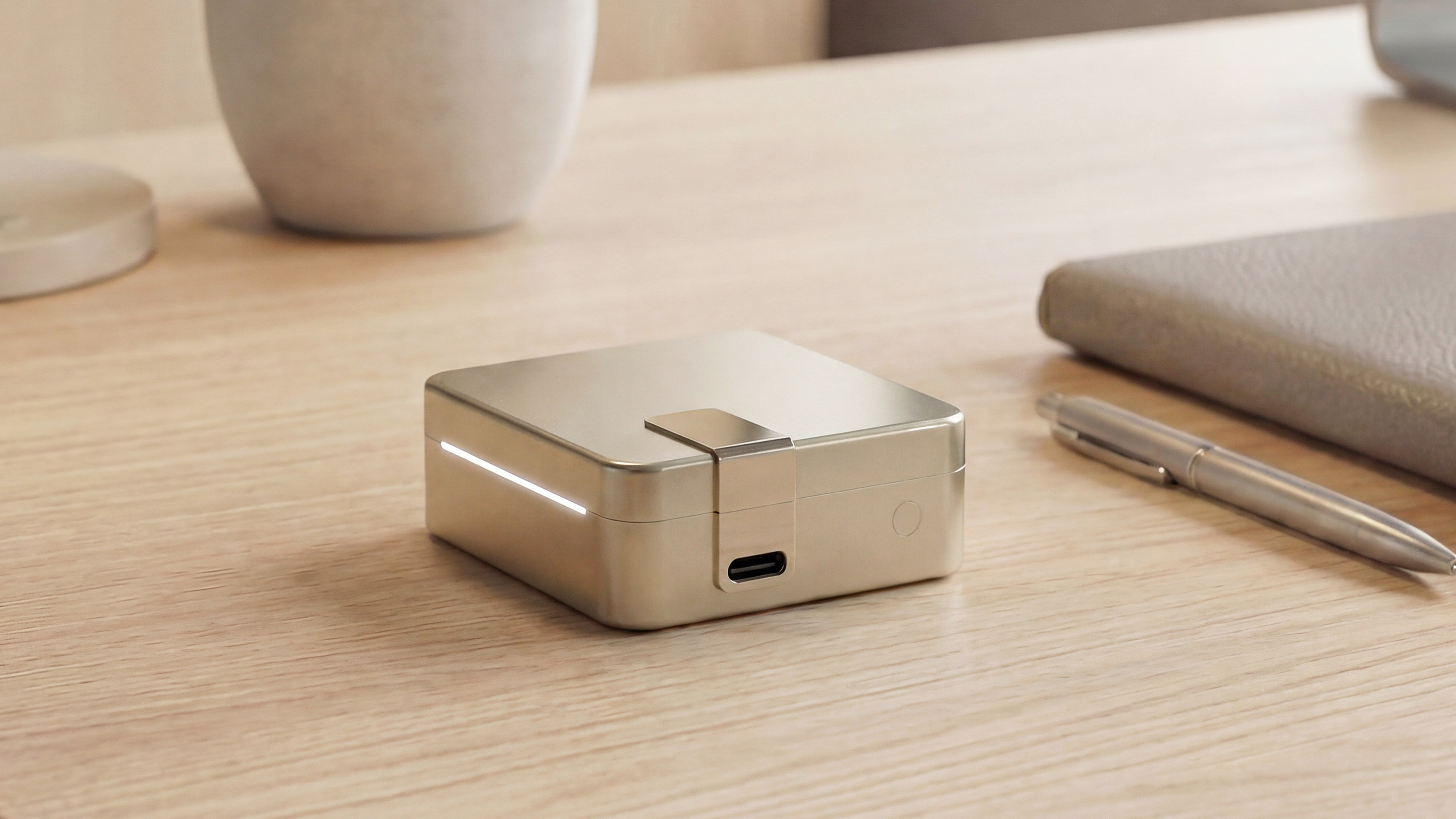 Close up of the new Ultrahuman Ring Pro charging case