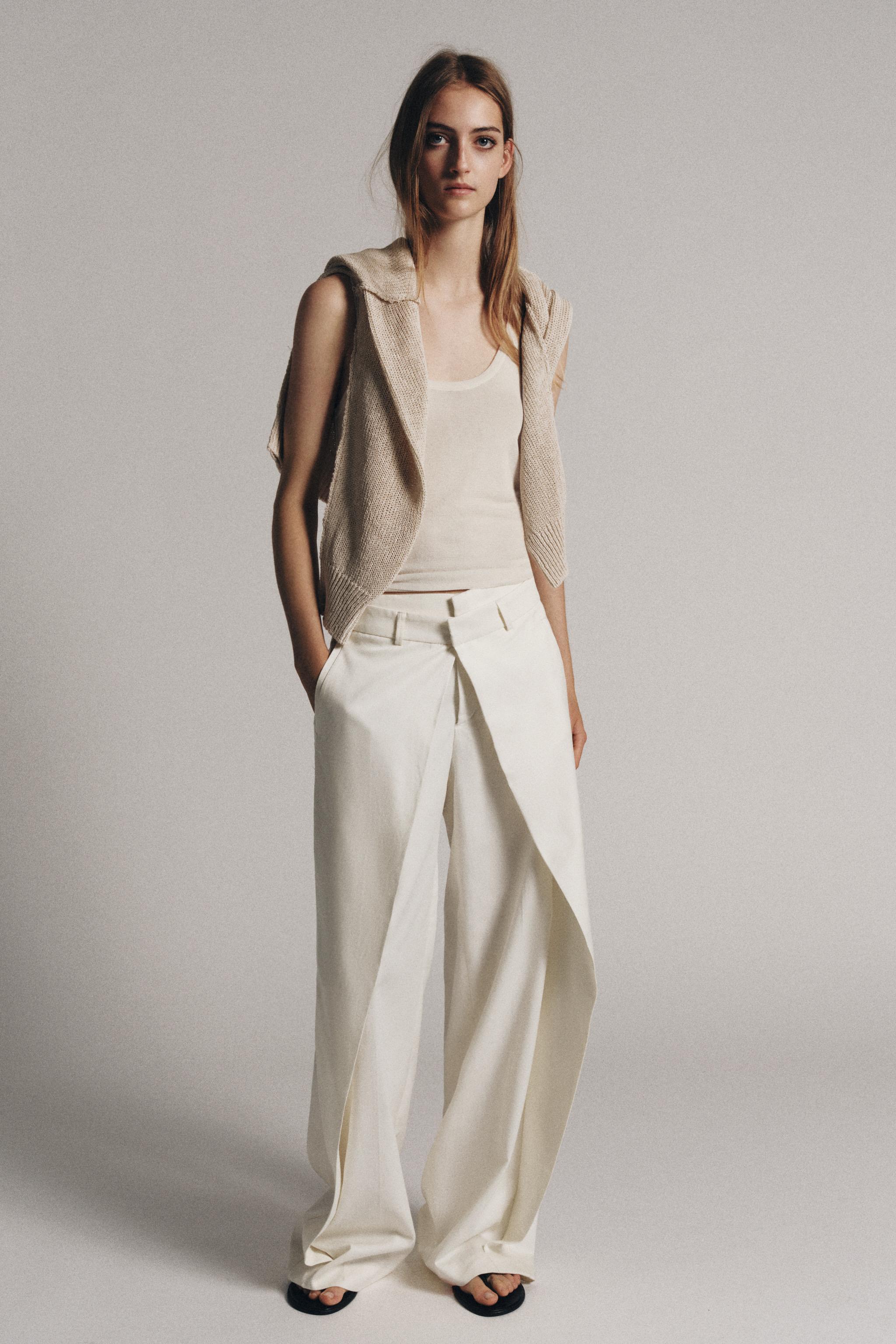Zw Collection Wide-Leg Pleated Trousers - Ecru - Xs