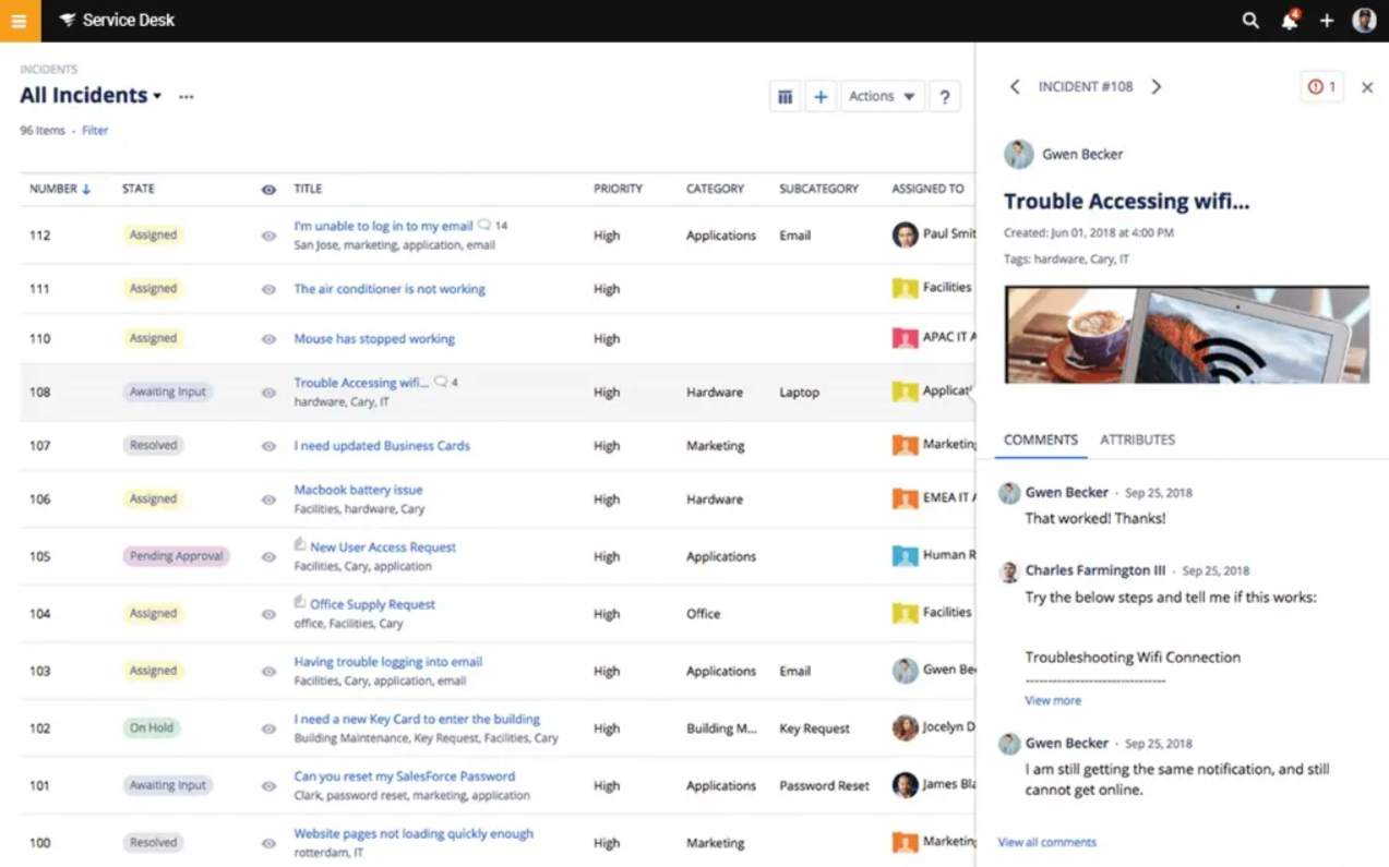 SolarWinds Service Desk interface