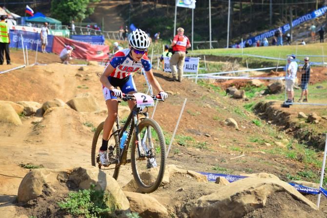 USA's Kate Courtney heads through Buck Jump Alley in the Junior Women's Cross Country