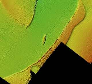 The blip in this sonar image is the clipper ship Noonday, which sank in 1863 after hitting a rock just outside of San Francisco harbor.