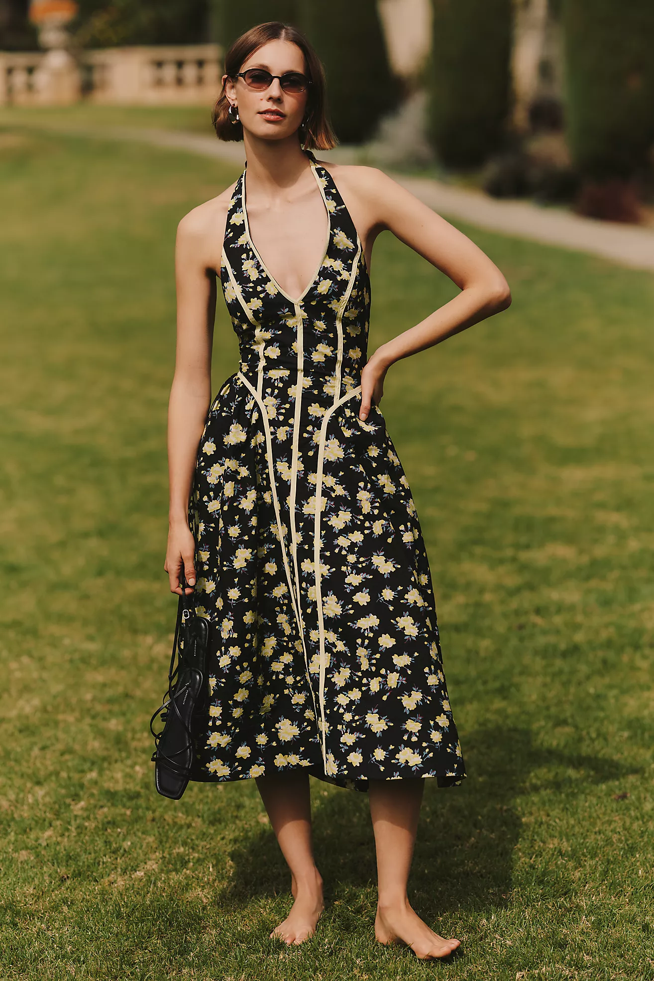 By Anthropologie Halter V-Neck Fit &amp; Flare Midi Dress