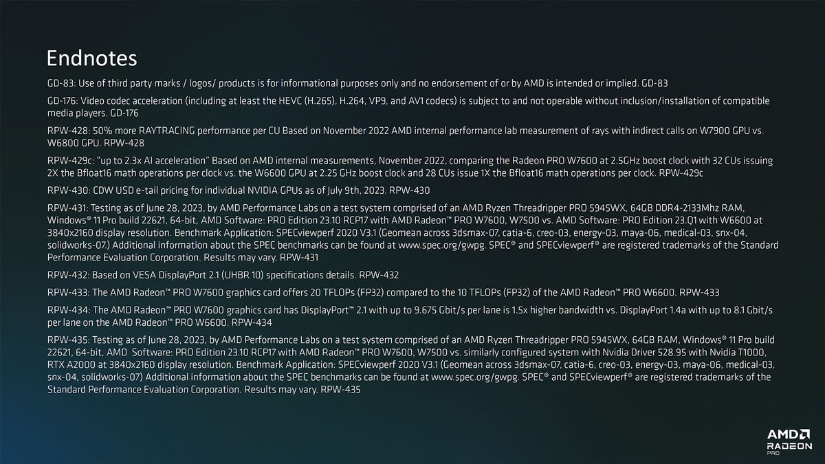 AMD Radeon Pro W7600 W7500 slide deck