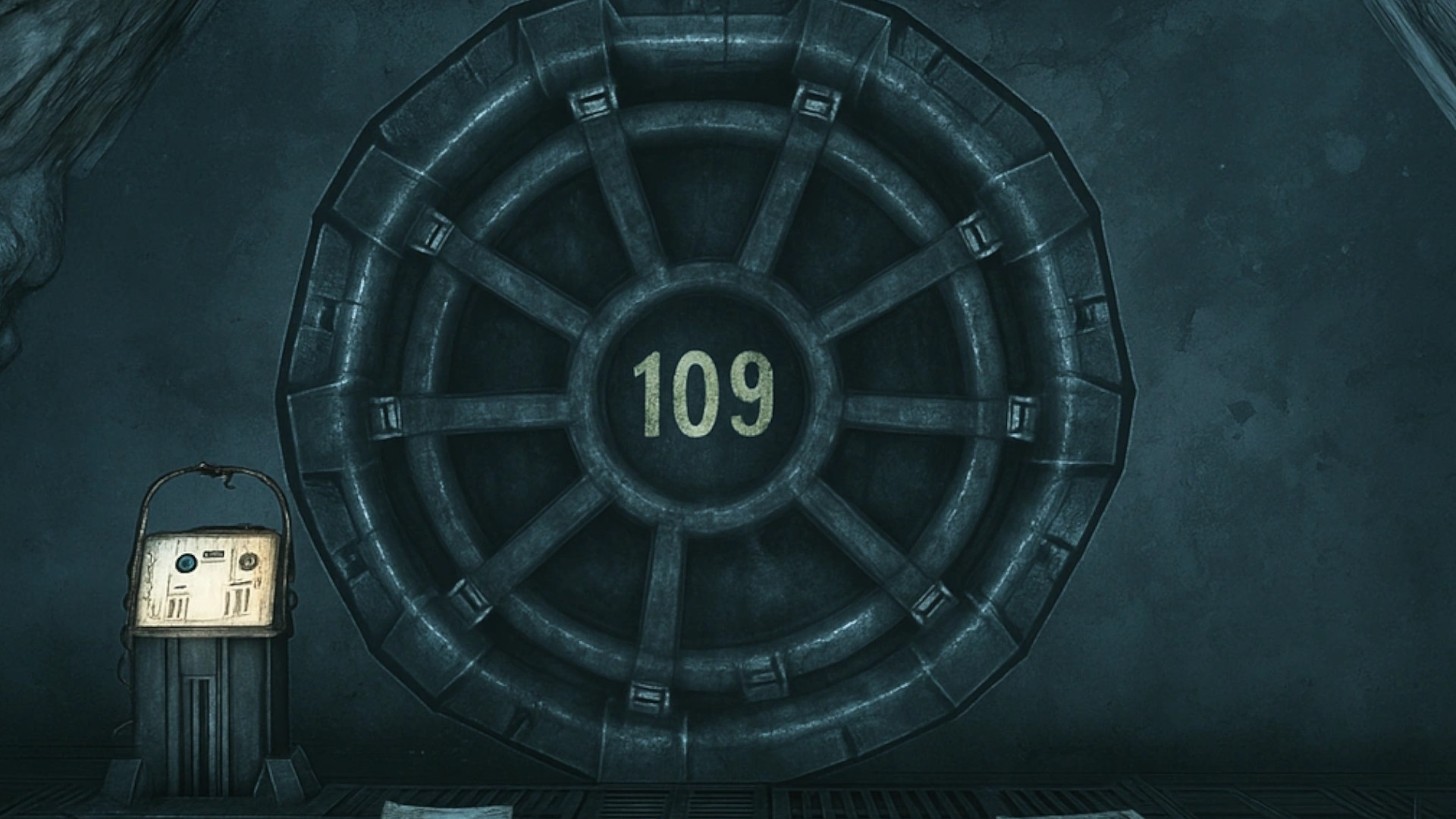 A close up of the entrance to Vault 109 from the Fallout Board game