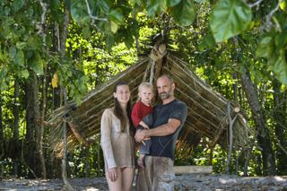 Ed and family in front of the shelter they&#039;ve built