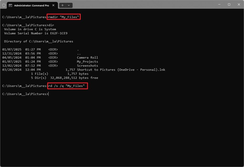 Command Prompt rmdir command