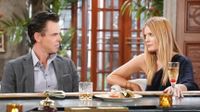 Jason Thompson and Michelle Stafford as Billy and Phyllis talking in The Young and the Restless