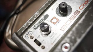 Detail of a vintage 1979 Boss CE-1