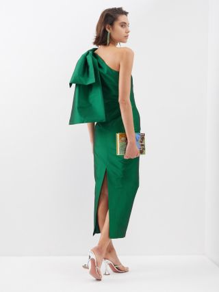 Josselin Bow One-Shoulder Taffeta Maxi Dress