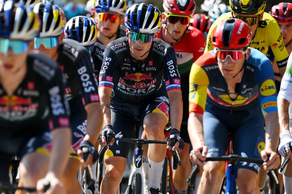 PICO VILLUERCAS SPAIN AUGUST 20 Primoz Roglic of Slovenia and Team Red Bull Bora hansgrohe competes during the La Vuelta 79th Tour of Spain 2024 Stage 4 a 1705km stage from Plasencia to Pico Villuercas 1544m UCIWT on August 20 2024 in Pico Villuercas Spain Photo by Tim de WaeleGetty Images
