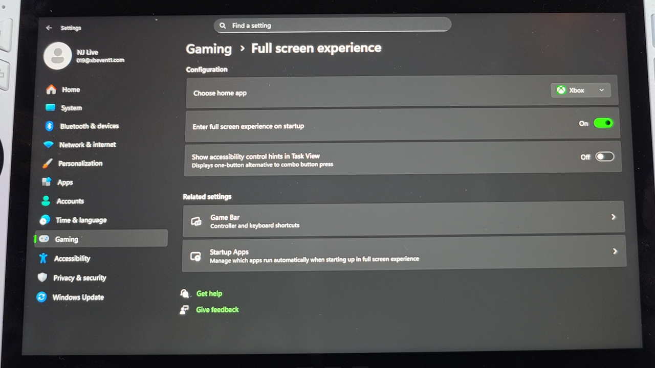Xbox Ally running full screen mode
