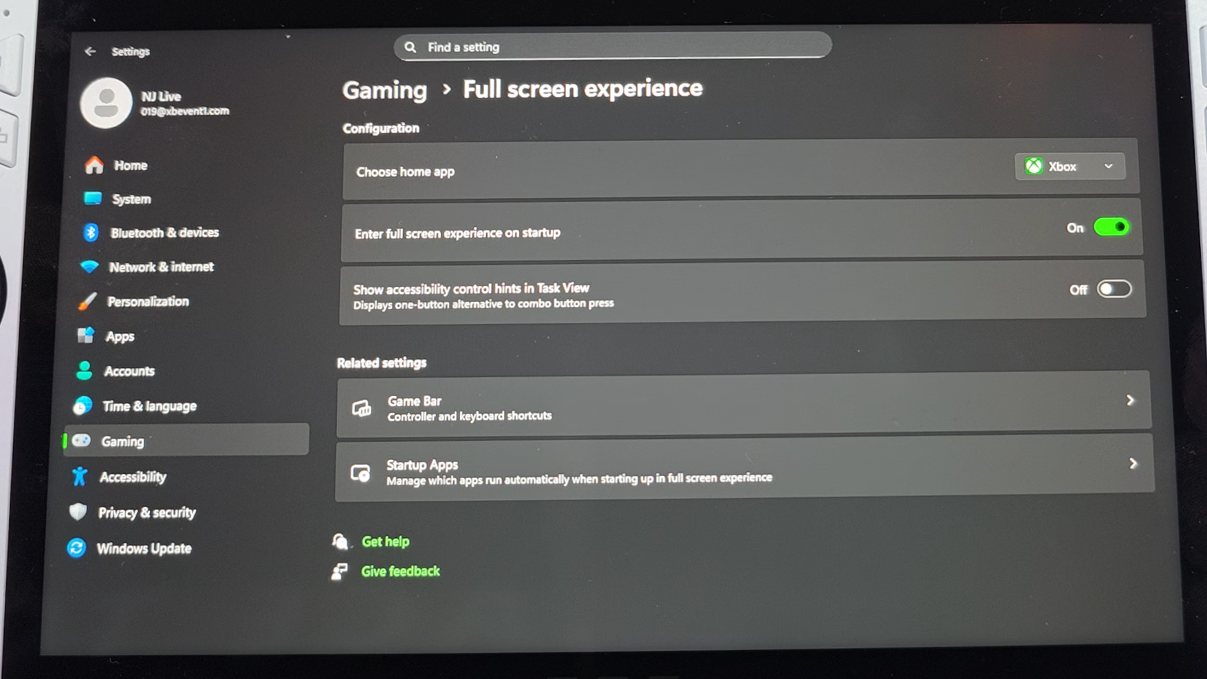 Xbox Ally running full screen mode