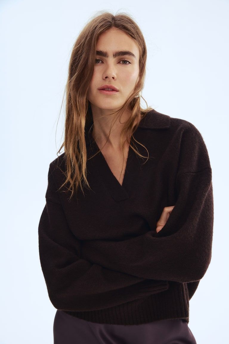 Fine-Knit Collared Sweater