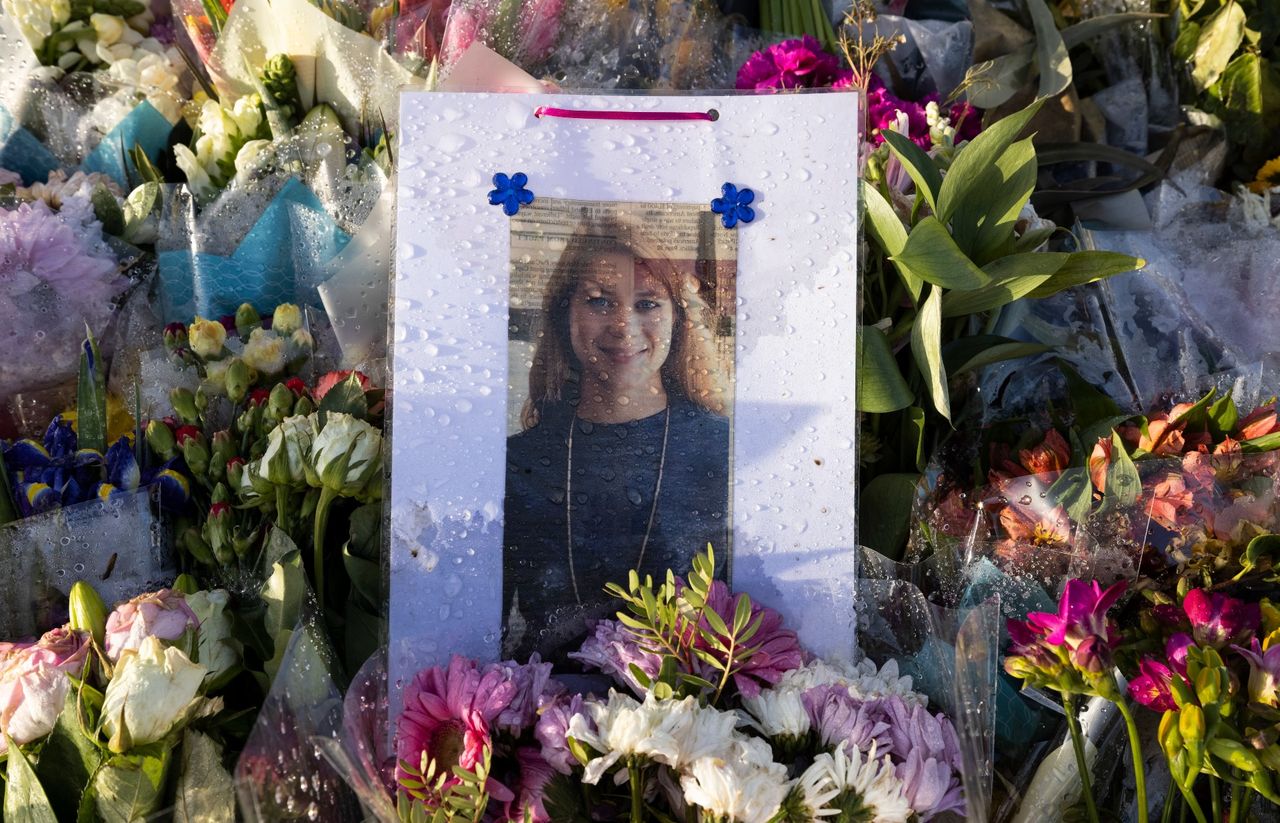 Flowers surround the Clapham Common bandstand memorial to Sarah Everard on March 27, 2021