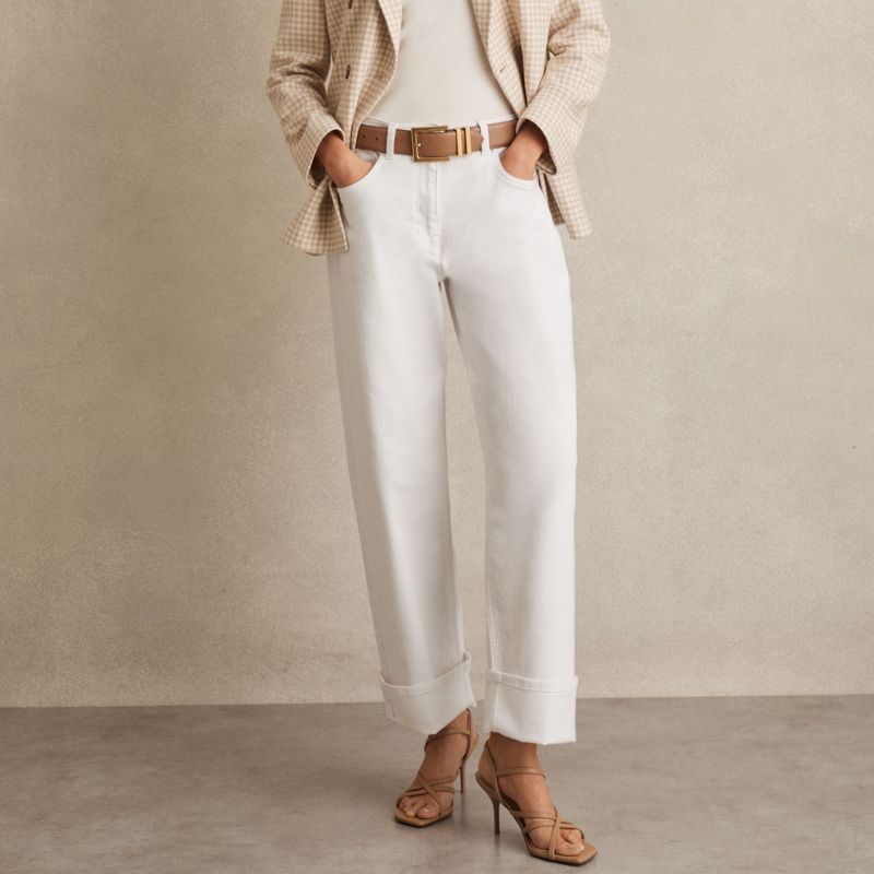 Reiss Belinda Straight Leg Turn Up Jeans in White