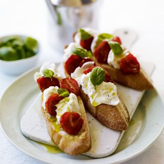 Oven Dried Cherry Tomato and Mozzarella Bruschetta