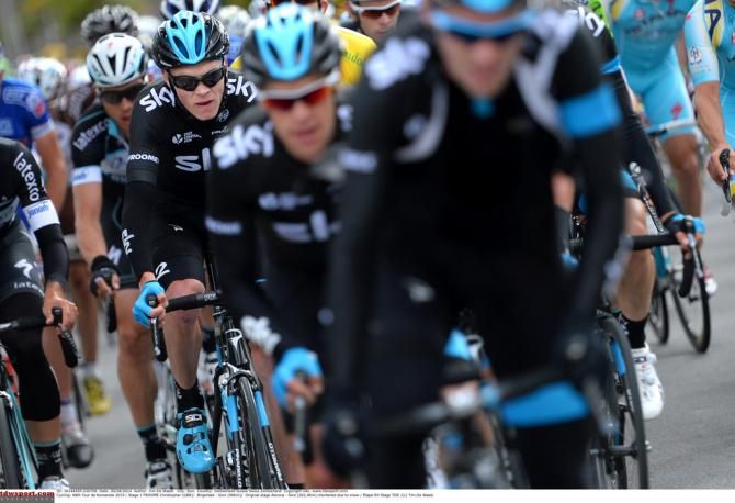 Chris Froome protected by his Sky teamates