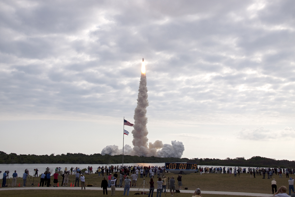  The view of space shuttle Endeavour&#039;s last launch from the press site at NASA&#039;s Kennedy Space Center on May 16, 2011.