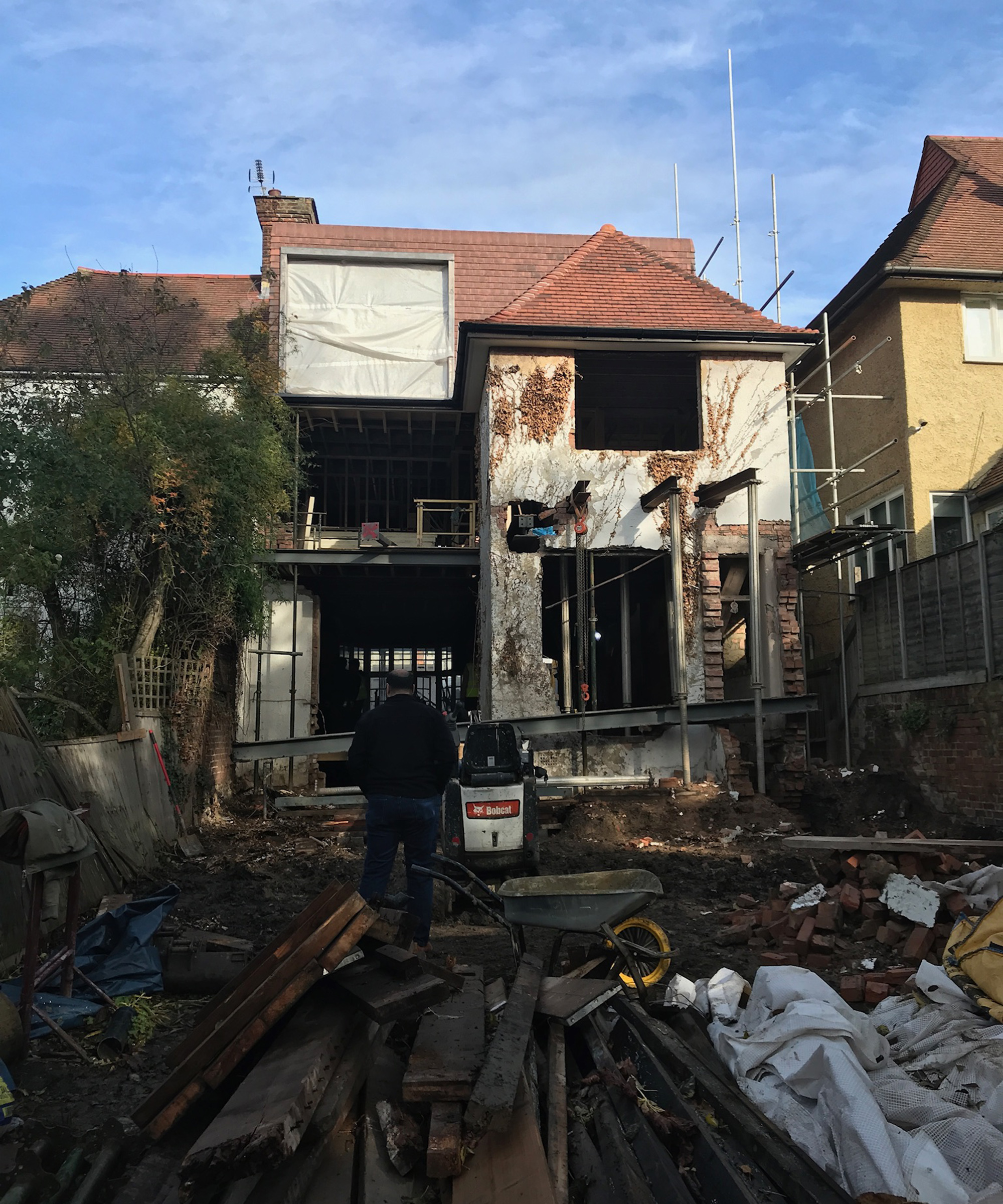 View of the back of a house extension in progress