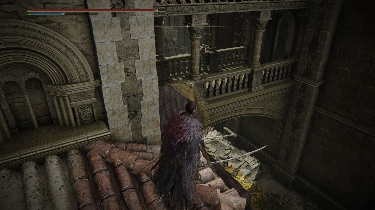 Elden Ring ninja character exploring Belurat Tower Settlement showing location of Well Depths Key and the well to use it in