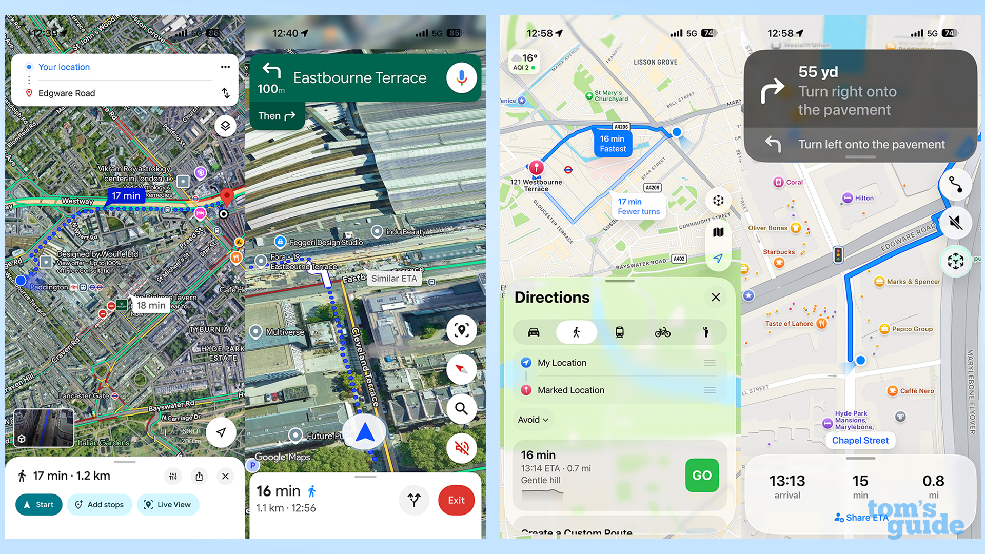 Apple Maps and Google Maps map interfaces