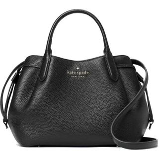 flat lay of medium black handbag