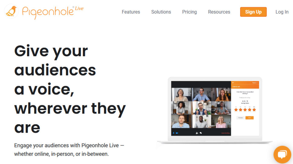 Tangkapan layar situs web untuk Pigeonhole Live