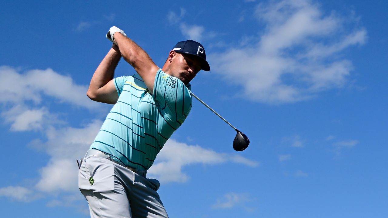 Bryson DeChambeau hitting a drive at the LIV Golf Invitational Portland