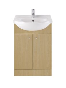 Vanity Unit with Basin, two cupboard doors with oak effect finish under white sink