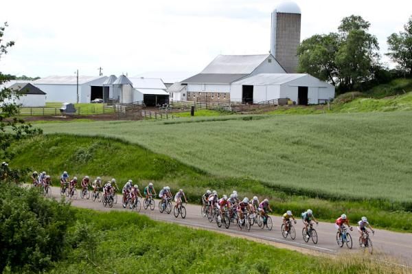 The women roll through the Wisconsin farmlands.