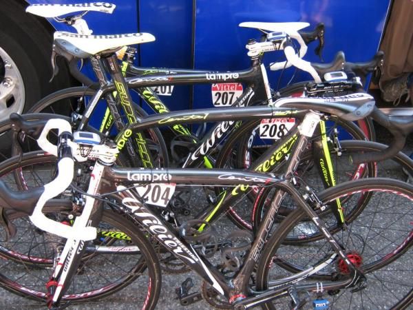 The Wilier-Triestina bikes outside the Lampre-Farnese Vini bus