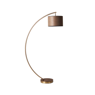 Arched floor lamp with wood effect shade