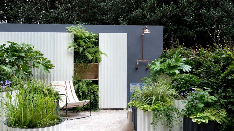outdoor shower ideas: the hot tin roof by Ellie Edkins at Chelsea flower show 2021